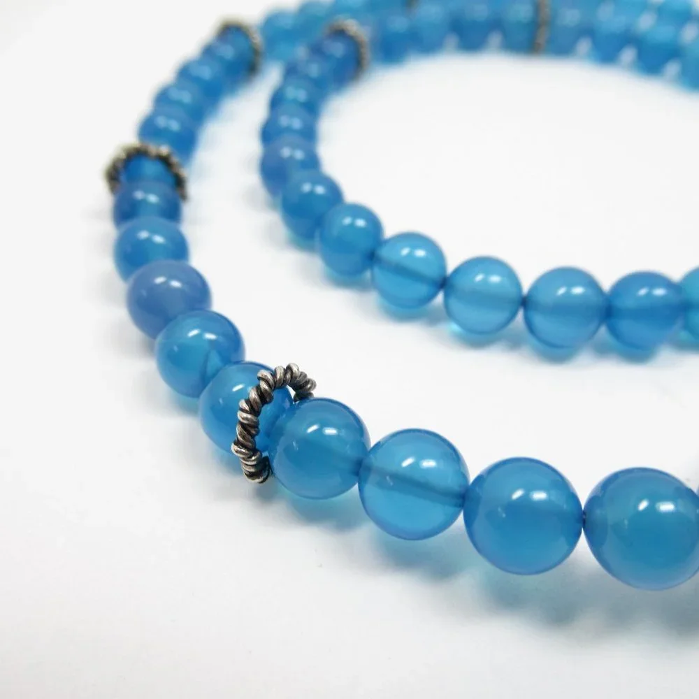 Blue Quartz Stone Necklace With Glass Bead